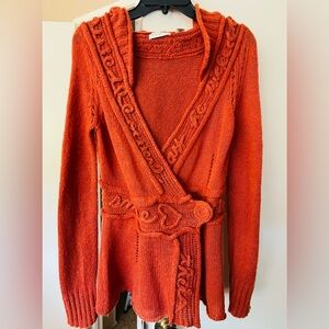 Anthropologie Sleeping On Snow Cardigan Women XS Orange Wool Blend -Peplum Style